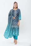 Buy_Samyukta Singhania_Blue Pure Muslin Printed Bandhani Round Neck Kurta Set _at_Aza_Fashions