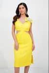 Buy_Vidhi Wadhwani_Yellow Sequins Applique Embroidered Floral V Neck Goa Strappy Dress _Online_at_Aza_Fashions