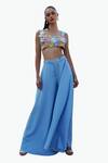 Buy_Vidhi Wadhwani_Blue Twill Cotton Embroidered Kiara Floral Work Crop Top And Flared Pant Set_Online_at_Aza_Fashions