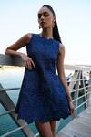 Buy_Vidhi Wadhwani_Blue Modal Denim Asymmetric Lucia Floral Pattern Short Dress _Online_at_Aza_Fashions