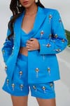 Vidhi Wadhwani_Blue Dutch Satin Embellished Crystal Lapel Lunar Diamond Blazer Shorts Set _Online_at_Aza_Fashions