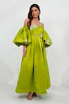 Vidhi Wadhwani_Yellow Dutch Satin Embellished Floral Applique Lydia Corset Structured Dress_Online_at_Aza_Fashions