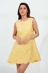 Buy_Vidhi Wadhwani_Yellow Twill Cotton Embellished Pearl Cutwork Rusia Floral Quilted Dress _at_Aza_Fashions