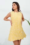 Shop_Vidhi Wadhwani_Yellow Twill Cotton Embellished Pearl Cutwork Rusia Floral Quilted Dress _Online_at_Aza_Fashions