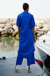 Shop_Vidhi Wadhwani_Blue Twill Cotton Embroidered Thread Lapel Collar Zoya Cutwork Jacket Pant Set _at_Aza_Fashions