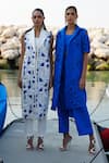 Buy_Vidhi Wadhwani_Blue Twill Cotton Embroidered Thread Lapel Collar Zoya Cutwork Jacket Pant Set _Online_at_Aza_Fashions