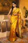 Buy_Zal From Benaras_Yellow Pure Chanderi Silk Banarasi Handloom Saree With Unstitched Blouse Piece_at_Aza_Fashions