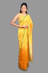 Zal From Benaras_Yellow Pure Chanderi Silk Banarasi Handloom Saree With Unstitched Blouse Piece_Online_at_Aza_Fashions