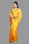 Buy_Zal From Benaras_Yellow Pure Chanderi Silk Banarasi Handloom Saree With Unstitched Blouse Piece_Online_at_Aza_Fashions