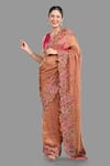 Zal From Benaras_Brown Pure Tissue Silk Woven Rose Garden Saree With Unstitched Blouse Piece_Online_at_Aza_Fashions