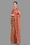 Buy_Zal From Benaras_Brown Pure Tissue Silk Woven Rose Garden Saree With Unstitched Blouse Piece_Online_at_Aza_Fashions