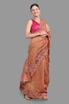 Shop_Zal From Benaras_Brown Pure Tissue Silk Woven Rose Garden Saree With Unstitched Blouse Piece_Online_at_Aza_Fashions