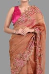 Zal From Benaras_Brown Pure Tissue Silk Woven Rose Garden Saree With Unstitched Blouse Piece_at_Aza_Fashions
