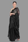 Zal From Benaras_Black Pure Organza Silk Embroidery Fleur Saree With Unstitched Blouse Piece _Online_at_Aza_Fashions