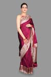 Buy_Zal From Benaras_Maroon Kanjivaram Border Banarasi Handloom Saree With Unstitched Blouse Piece _at_Aza_Fashions