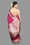 Shop_Zal From Benaras_Maroon Kanjivaram Border Banarasi Handloom Saree With Unstitched Blouse Piece _at_Aza_Fashions