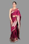 Zal From Benaras_Maroon Kanjivaram Border Banarasi Handloom Saree With Unstitched Blouse Piece _Online_at_Aza_Fashions