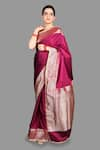 Buy_Zal From Benaras_Maroon Kanjivaram Border Banarasi Handloom Saree With Unstitched Blouse Piece _Online_at_Aza_Fashions