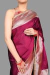 Shop_Zal From Benaras_Maroon Kanjivaram Border Banarasi Handloom Saree With Unstitched Blouse Piece _Online_at_Aza_Fashions