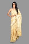 Zal From Benaras_Gold Pure Silk Rangkat Banarasi Handloom Saree With Unstitched Blouse Piece_Online_at_Aza_Fashions