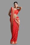 Zal From Benaras_Red Pure Chiffon Woven Banarasi Handloom Saree With Unstitched Blouse Piece_at_Aza_Fashions