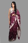 Buy_Zal From Benaras_Magenta Pure Katan Silk Banarasi Handloom Saree With Unstitched Blouse Piece _at_Aza_Fashions