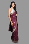 Shop_Zal From Benaras_Magenta Pure Katan Silk Banarasi Handloom Saree With Unstitched Blouse Piece _at_Aza_Fashions