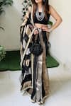 Zal From Benaras_Black Pure Organza Silk Woven Zari Striped Saree With Unstitched Blouse Piece _Online_at_Aza_Fashions