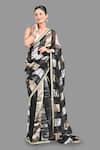 Shop_Zal From Benaras_Black Pure Organza Silk Woven Zari Striped Saree With Unstitched Blouse Piece _Online_at_Aza_Fashions