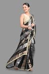 Zal From Benaras_Black Pure Organza Silk Woven Zari Striped Saree With Unstitched Blouse Piece _at_Aza_Fashions