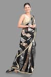 Buy_Zal From Benaras_Black Pure Organza Silk Woven Zari Striped Saree With Unstitched Blouse Piece 