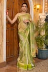 Buy_Zal From Benaras_Green Pure Organza Silk Woven Zari Broad Saree With Unstitched Blouse Piece _at_Aza_Fashions