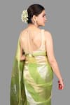 Shop_Zal From Benaras_Green Pure Organza Silk Woven Zari Broad Saree With Unstitched Blouse Piece _at_Aza_Fashions