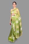 Zal From Benaras_Green Pure Organza Silk Woven Zari Broad Saree With Unstitched Blouse Piece _Online_at_Aza_Fashions