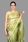 Shop_Zal From Benaras_Green Pure Organza Silk Woven Zari Broad Saree With Unstitched Blouse Piece _Online_at_Aza_Fashions