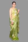 Zal From Benaras_Green Pure Organza Silk Woven Zari Broad Saree With Unstitched Blouse Piece _at_Aza_Fashions