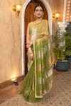 Buy_Zal From Benaras_Green Pure Organza Silk Woven Zari Broad Saree With Unstitched Blouse Piece 