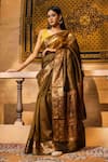 Buy_Zal From Benaras_Gold Pure Silk Woven Border Banarasi Saree With Unstitched Blouse Piece_at_Aza_Fashions