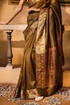Zal From Benaras_Gold Pure Silk Woven Border Banarasi Saree With Unstitched Blouse Piece_at_Aza_Fashions