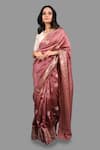 Shop_Zal From Benaras_Pink Pure Silk Woven Banarasi Handloom Saree With Unstitched Blouse Piece _Online_at_Aza_Fashions