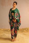 Buy_Aditi Gupta_Green Georgette Satin Printed Abstract Motifs Cape Open Neck Harem Pant Set _Online_at_Aza_Fashions