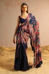 Aditi Gupta_Blue Organza, Crepe Pearls, Abstract Motifs Print Pre-draped Saree With Blouse _Online_at_Aza_Fashions