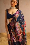 Shop_Aditi Gupta_Blue Organza, Crepe Pearls, Abstract Motifs Print Pre-draped Saree With Blouse _Online_at_Aza_Fashions