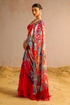 Aditi Gupta_Pink Organza, Georgette, Lycra Abstract Print Pre-draped Saree With Blouse _Online_at_Aza_Fashions