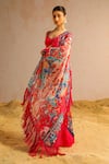 Buy_Aditi Gupta_Pink Organza, Georgette, Lycra Abstract Print Pre-draped Saree With Blouse _Online_at_Aza_Fashions