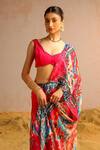 Shop_Aditi Gupta_Pink Organza, Georgette, Lycra Abstract Print Pre-draped Saree With Blouse _Online_at_Aza_Fashions
