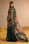 Aditi Gupta_Green Georgette Satin Printed Abstract Pattern Pre-draped Saree With Blouse _Online_at_Aza_Fashions