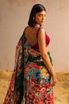 Buy_Aditi Gupta_Green Georgette Satin Printed Abstract Pattern Pre-draped Saree With Blouse _Online_at_Aza_Fashions