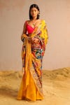 Aditi Gupta_Yellow Organza, Georgette, Lycra Abstract Pattern Pre-draped Saree With Blouse _Online_at_Aza_Fashions