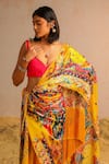 Shop_Aditi Gupta_Yellow Organza, Georgette, Lycra Abstract Pattern Pre-draped Saree With Blouse _Online_at_Aza_Fashions